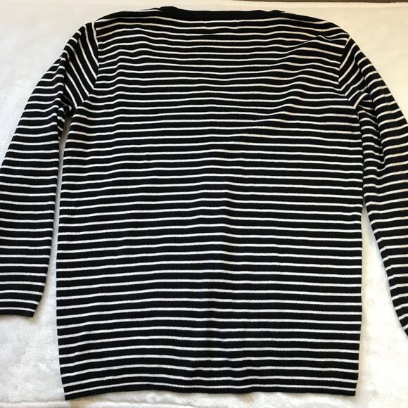 Vintage Orvis Striped V-Neck Cardigan Sweater Women's S Black White Cotton USA‎ - Picture 9 of 10